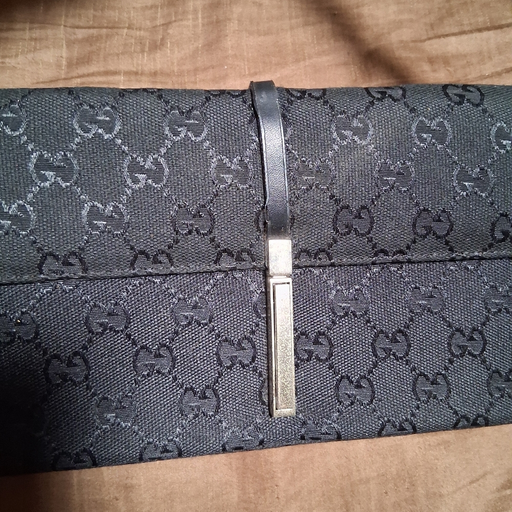 GUCCI VINTAGE BLACK JACKIE GG JACQUARD SHOULDER BAG SILVER  LOCKING HARDWARE - Picture 2 of 9